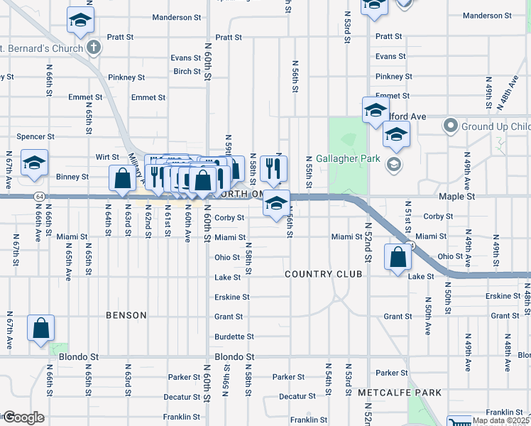 map of restaurants, bars, coffee shops, grocery stores, and more near 5719 Nebraska 64 in Omaha