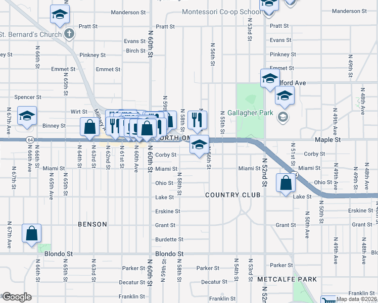 map of restaurants, bars, coffee shops, grocery stores, and more near 5719 Nebraska 64 in Omaha