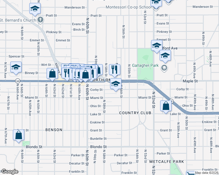 map of restaurants, bars, coffee shops, grocery stores, and more near 5719 Nebraska 64 in Omaha