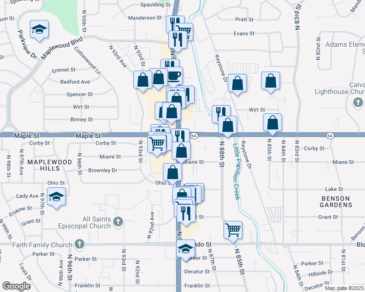 map of restaurants, bars, coffee shops, grocery stores, and more near in Omaha