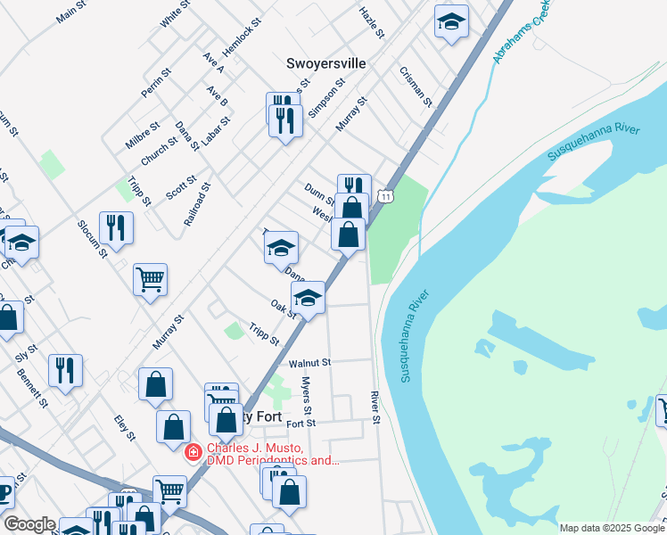 map of restaurants, bars, coffee shops, grocery stores, and more near 1221 Wyoming Ave in Kingston