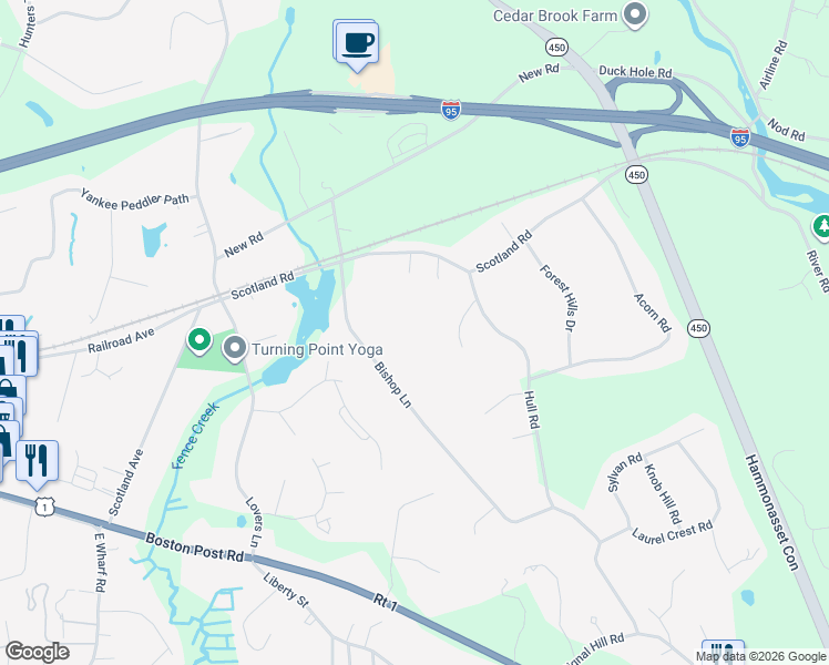 map of restaurants, bars, coffee shops, grocery stores, and more near 63 Bishop Lane in Madison