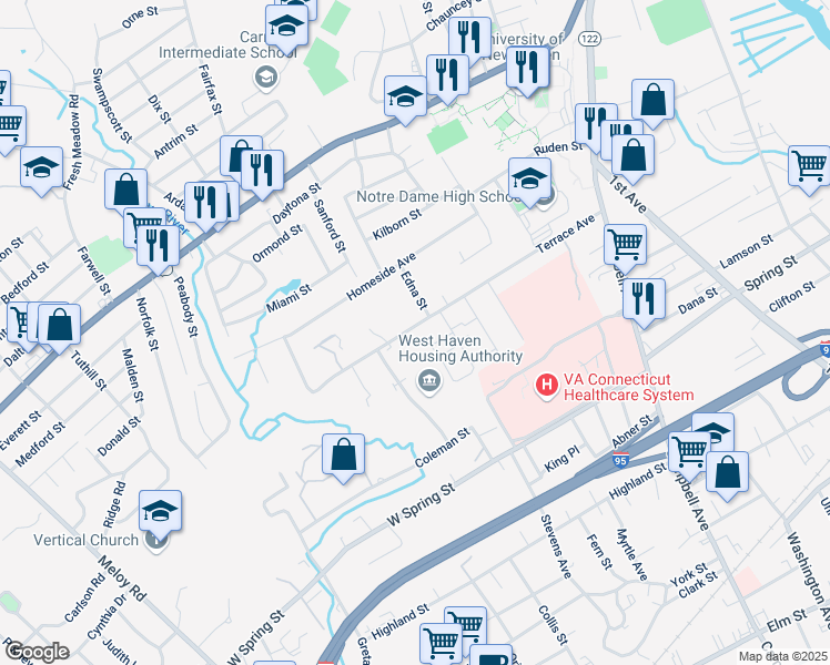 map of restaurants, bars, coffee shops, grocery stores, and more near 230 Terrace Avenue in West Haven