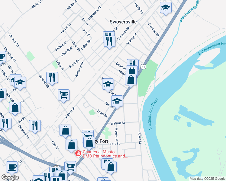 map of restaurants, bars, coffee shops, grocery stores, and more near 1 Dunn St in Kingston