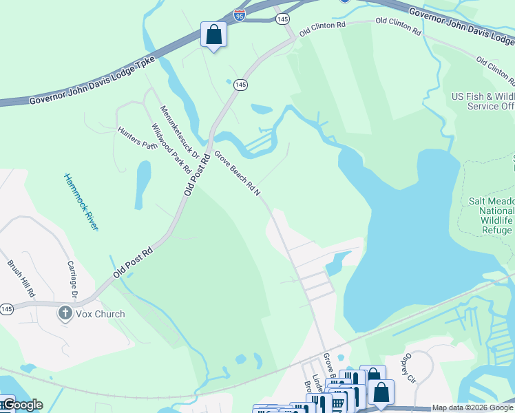 map of restaurants, bars, coffee shops, grocery stores, and more near 407 Grove Beach Road North in Westbrook