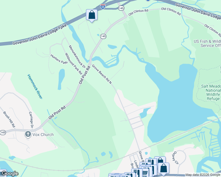 map of restaurants, bars, coffee shops, grocery stores, and more near 374 Grove Beach Road North in Westbrook