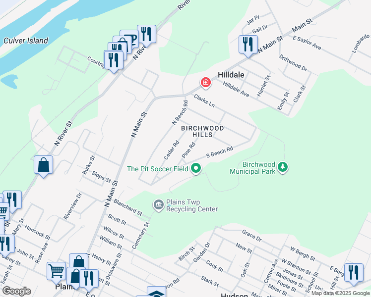 map of restaurants, bars, coffee shops, grocery stores, and more near 11 Pine Rd in Plains