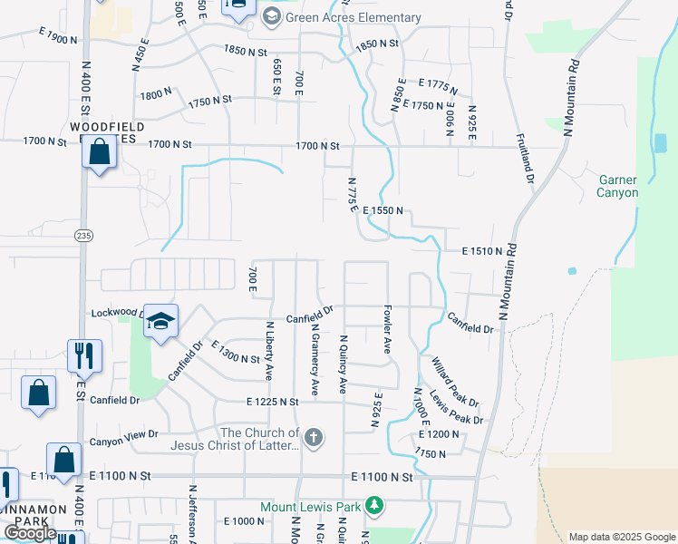 map of restaurants, bars, coffee shops, grocery stores, and more near 1477 North Quincy Avenue in Ogden