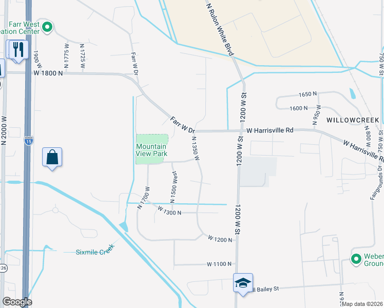 map of restaurants, bars, coffee shops, grocery stores, and more near 1521 North 1350 West in Farr West