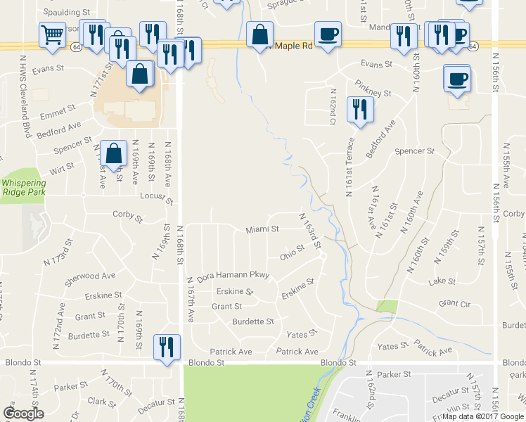 map of restaurants, bars, coffee shops, grocery stores, and more near 2816 North 165th Circle in Omaha