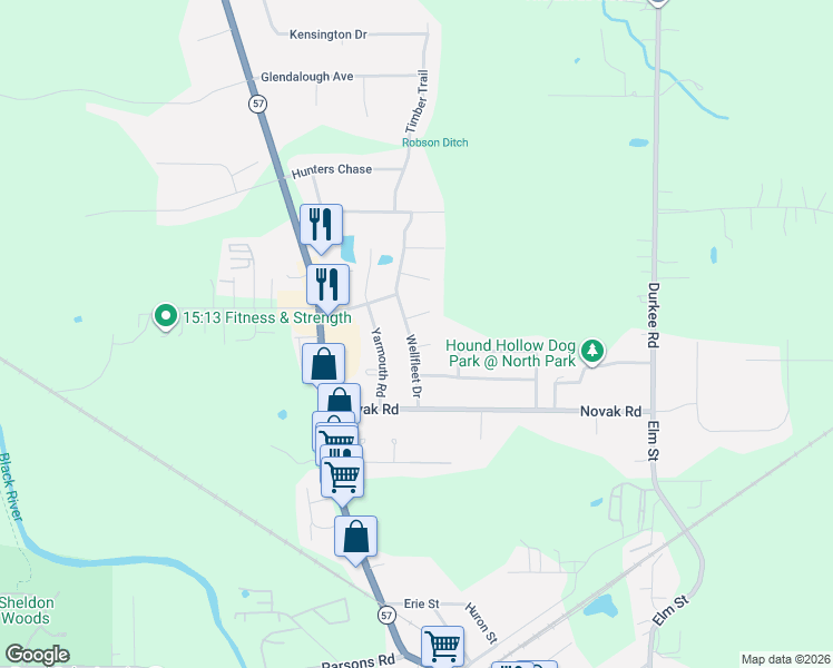 map of restaurants, bars, coffee shops, grocery stores, and more near 1036 Wellfleet Drive in Grafton