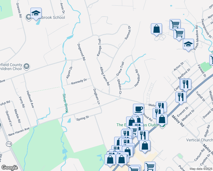 map of restaurants, bars, coffee shops, grocery stores, and more near 440 Alling Farm Road in Orange