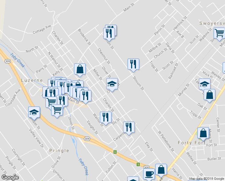 map of restaurants, bars, coffee shops, grocery stores, and more near 431 Miller St in Luzerne