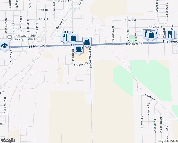 map of restaurants, bars, coffee shops, grocery stores, and more near 280 South Berta Road in Diamond