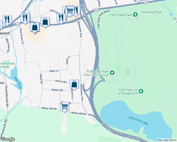map of restaurants, bars, coffee shops, grocery stores, and more near 2336 Granville Court in Yorktown Heights