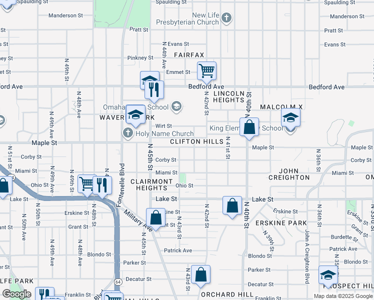 map of restaurants, bars, coffee shops, grocery stores, and more near 4263 Maple Street in Omaha