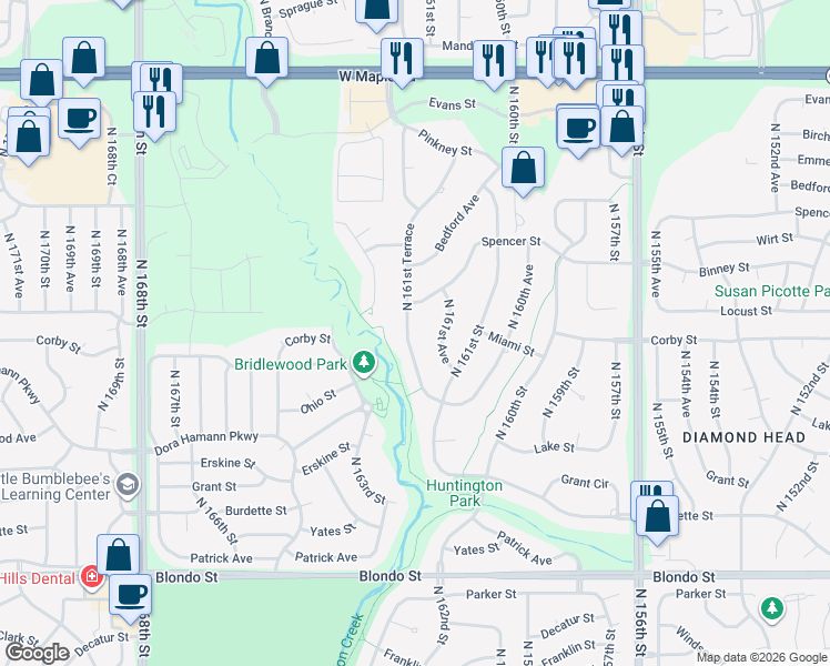 map of restaurants, bars, coffee shops, grocery stores, and more near 2905 North 161st Terrace in Omaha