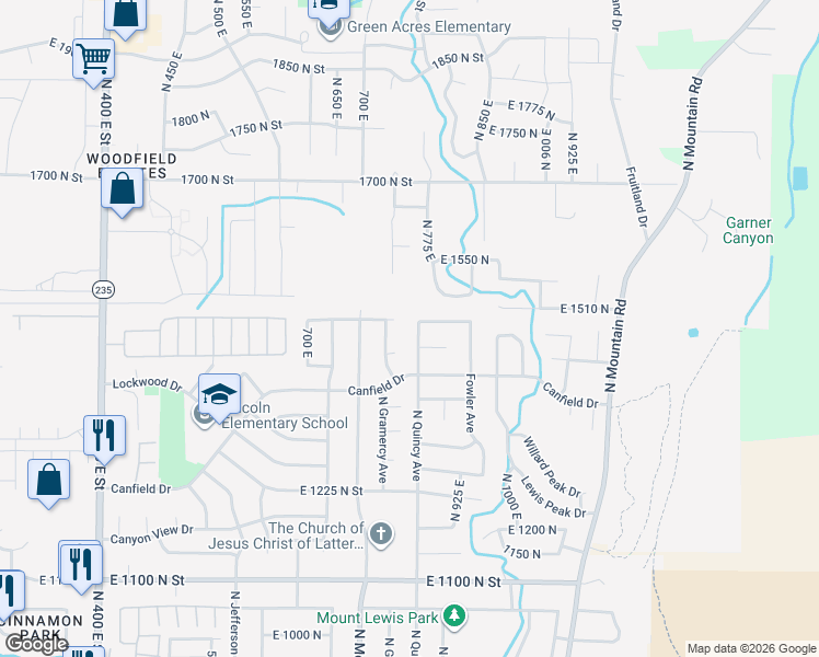 map of restaurants, bars, coffee shops, grocery stores, and more near 1477 North Quincy Avenue in Ogden