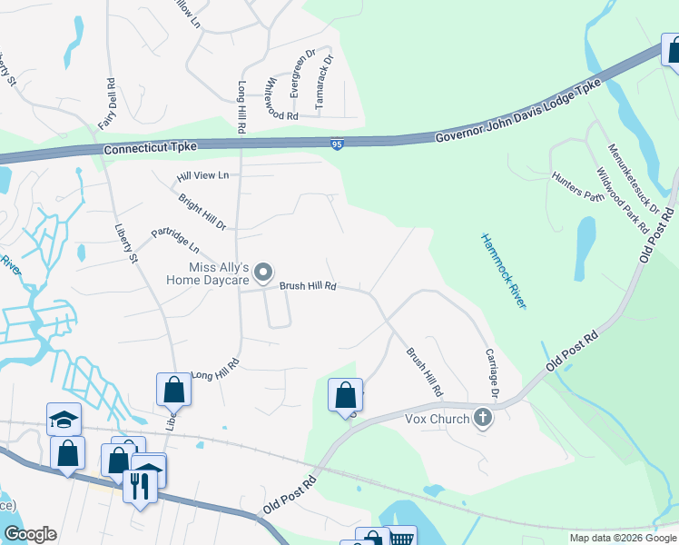 map of restaurants, bars, coffee shops, grocery stores, and more near 21 Brush Hill Road in Clinton