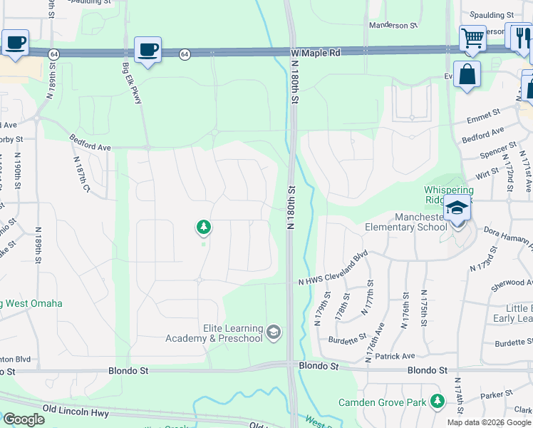 map of restaurants, bars, coffee shops, grocery stores, and more near 2903 North 181st Street in Omaha