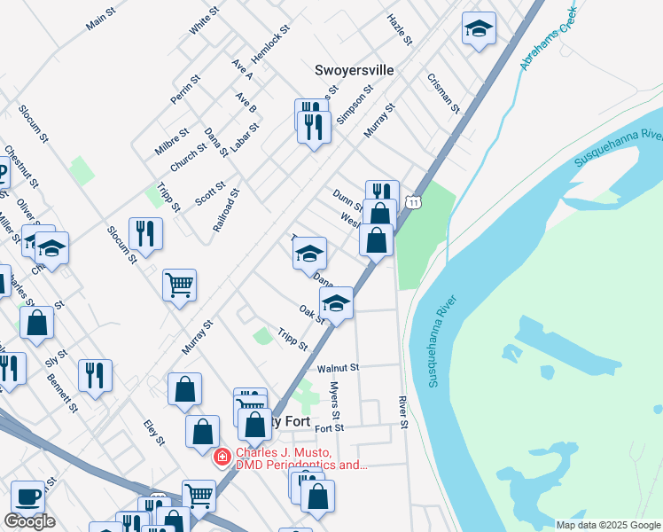 map of restaurants, bars, coffee shops, grocery stores, and more near 1 Dunn St in Kingston