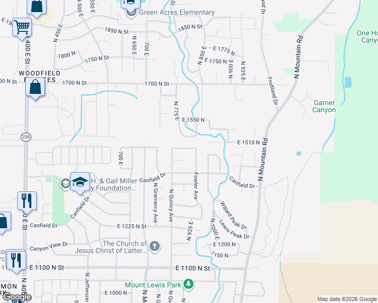 map of restaurants, bars, coffee shops, grocery stores, and more near 933 East 1500 North Street in Ogden