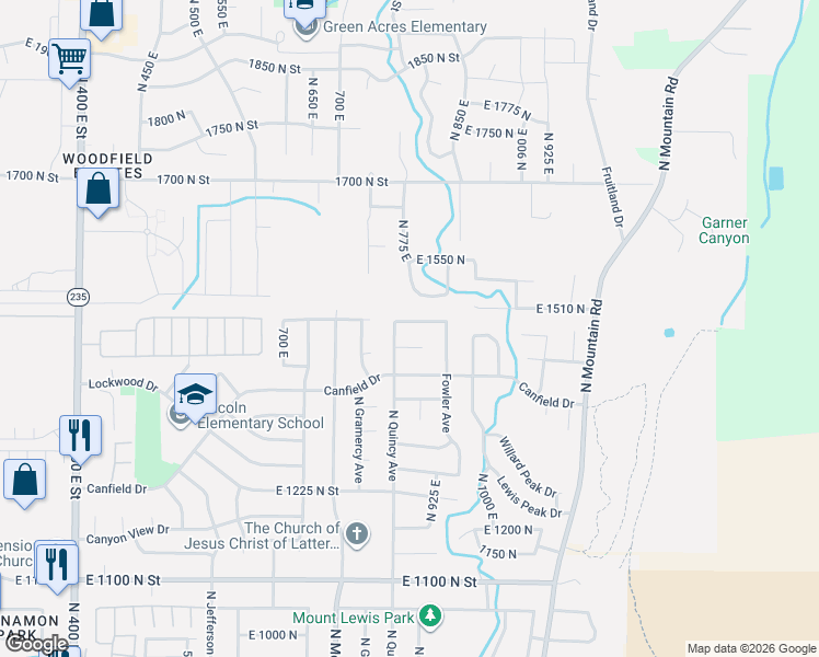 map of restaurants, bars, coffee shops, grocery stores, and more near 933 East 1500 North Street in Ogden