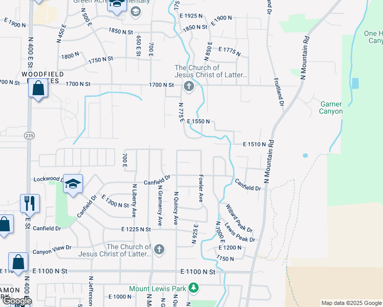 map of restaurants, bars, coffee shops, grocery stores, and more near 933 East 1500 North Street in Ogden