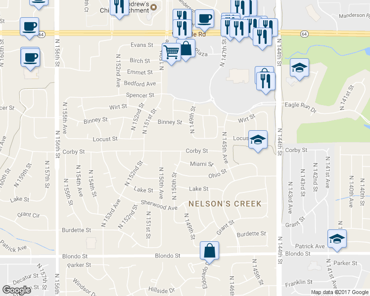 map of restaurants, bars, coffee shops, grocery stores, and more near 14822 Corby Street in Omaha