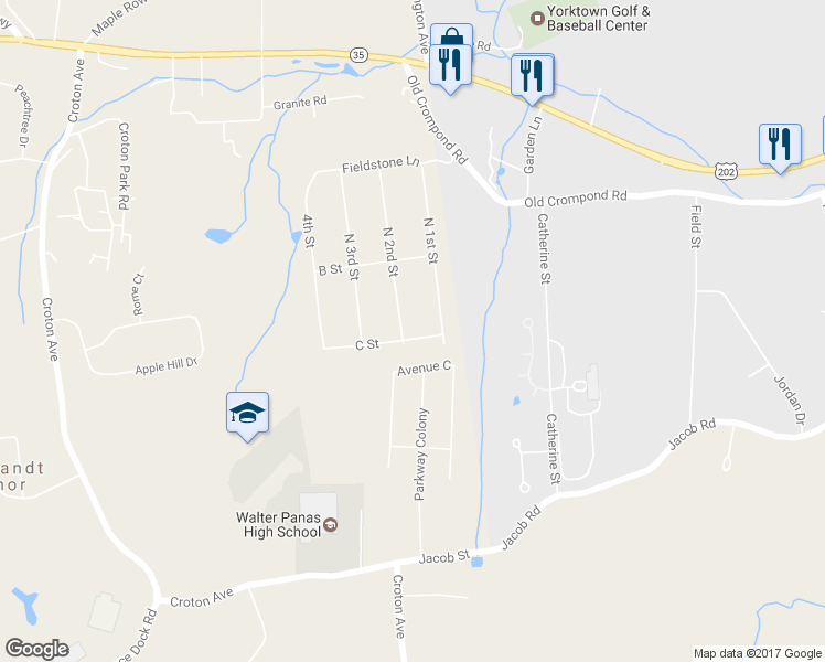 map of restaurants, bars, coffee shops, grocery stores, and more near 36 North 2nd Street in Cortlandt