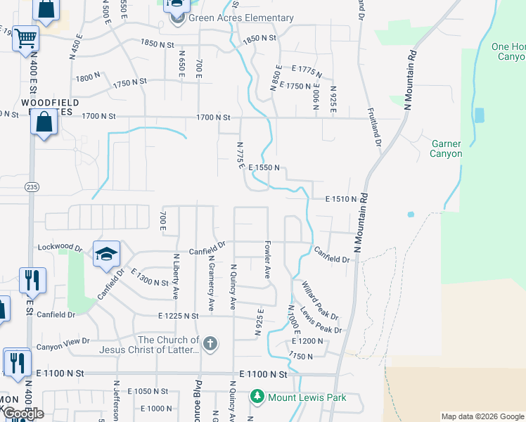 map of restaurants, bars, coffee shops, grocery stores, and more near 1491 North Fowler Avenue in Ogden