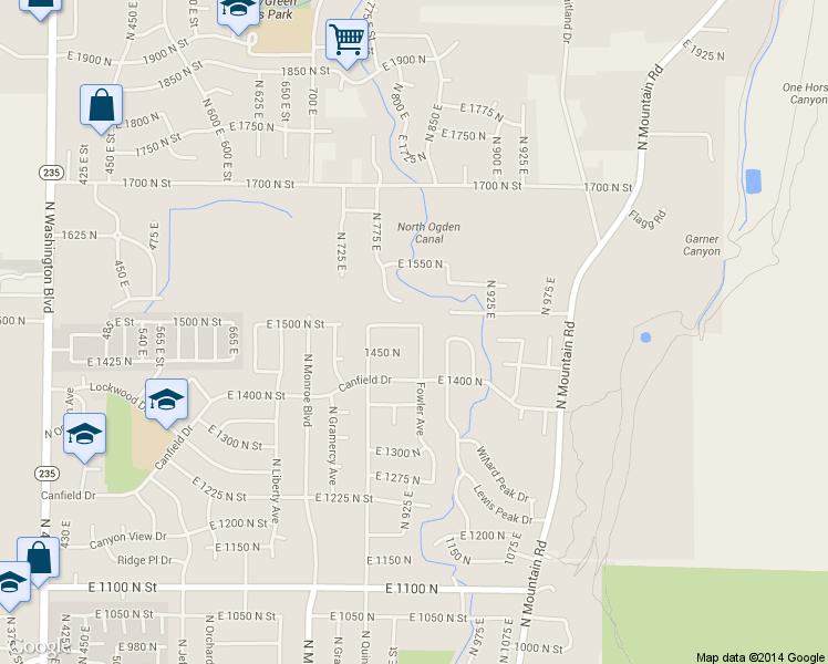 map of restaurants, bars, coffee shops, grocery stores, and more near 1491 North Fowler Avenue in Ogden