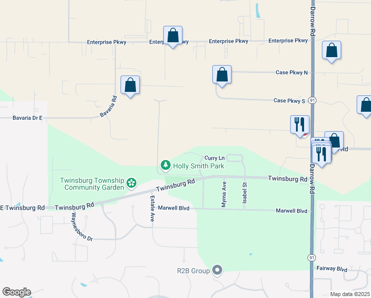 map of restaurants, bars, coffee shops, grocery stores, and more near 1767 Curry Lane in Twinsburg