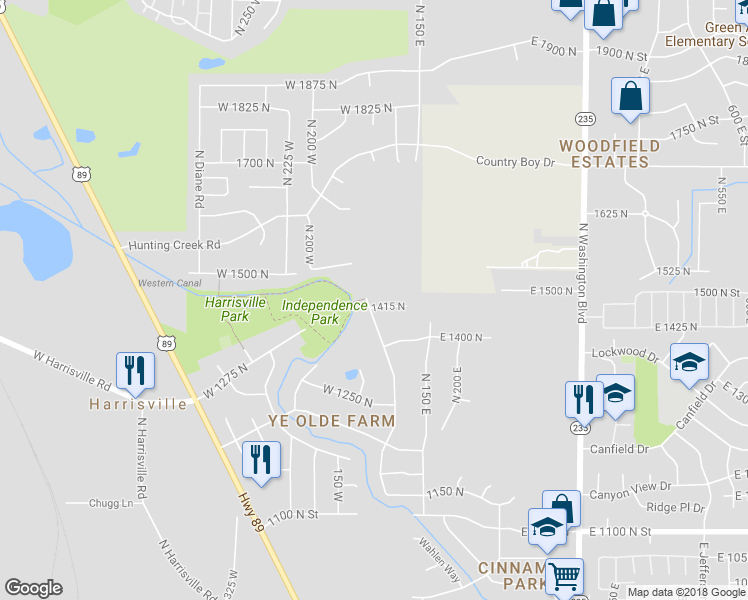 map of restaurants, bars, coffee shops, grocery stores, and more near 112 East 1475 North in Harrisville