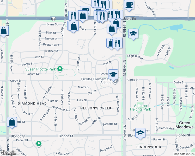 map of restaurants, bars, coffee shops, grocery stores, and more near 14562 Corby Street in Omaha