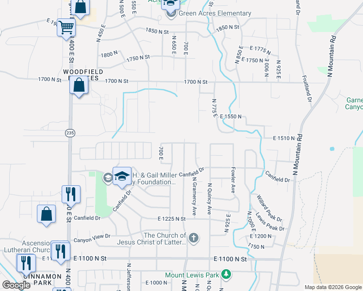 map of restaurants, bars, coffee shops, grocery stores, and more near 1452 North Liberty Avenue in Ogden
