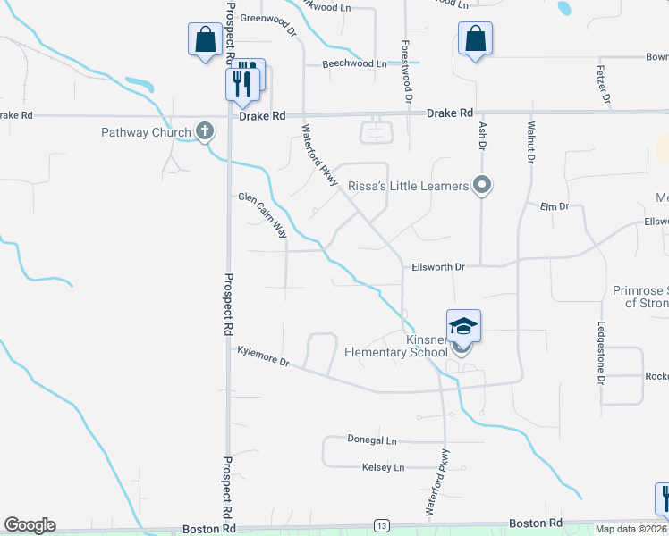 map of restaurants, bars, coffee shops, grocery stores, and more near 20617 Morar Circle in Strongsville