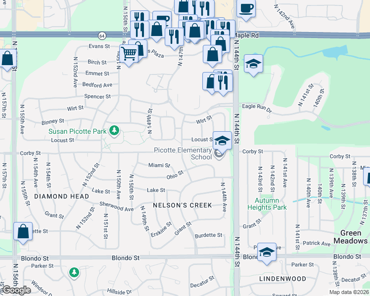 map of restaurants, bars, coffee shops, grocery stores, and more near 14562 Corby Street in Omaha