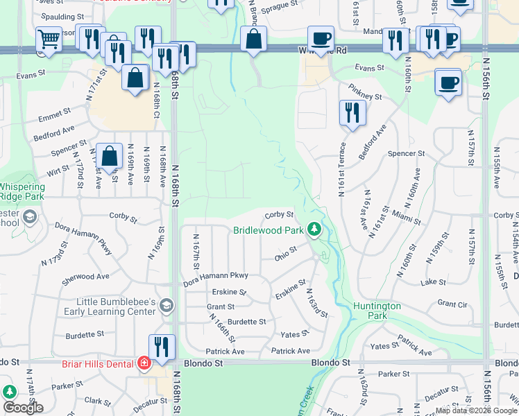 map of restaurants, bars, coffee shops, grocery stores, and more near 2816 North 165th Circle in Omaha