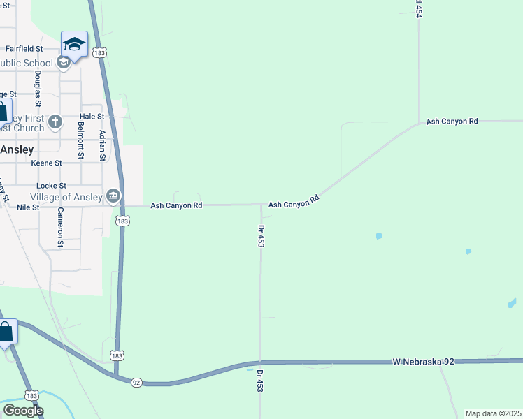map of restaurants, bars, coffee shops, grocery stores, and more near Drive 453 in Ansley
