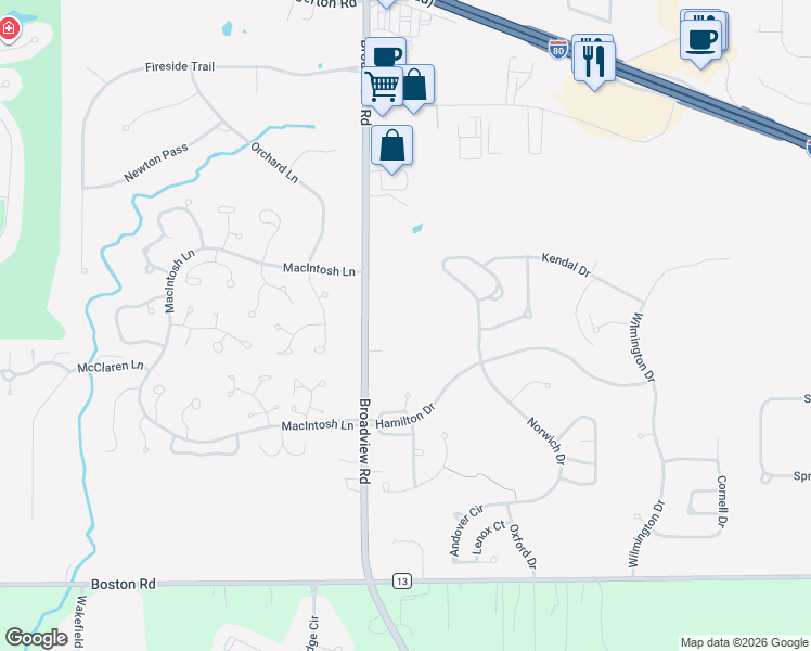 map of restaurants, bars, coffee shops, grocery stores, and more near 10323 Broadview Road in Broadview Heights