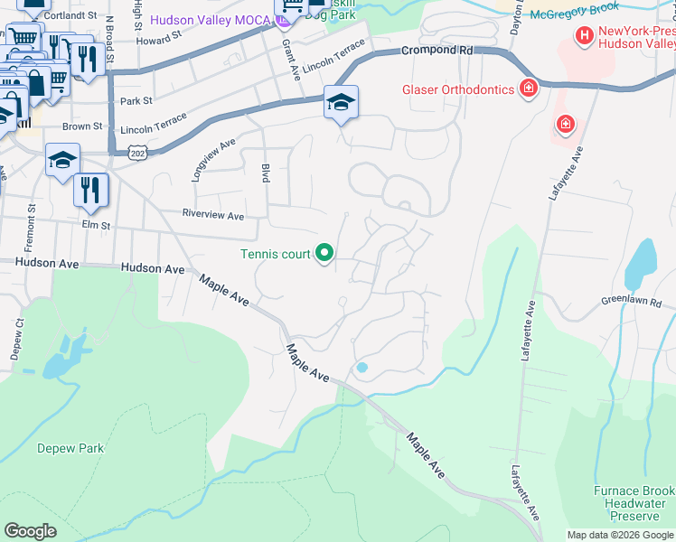 map of restaurants, bars, coffee shops, grocery stores, and more near 200 School House Road in Peekskill