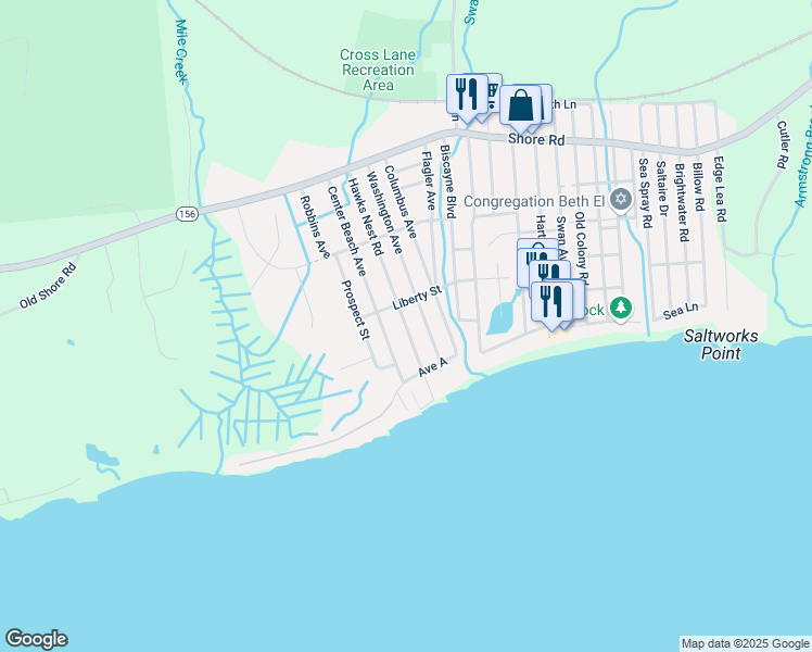 map of restaurants, bars, coffee shops, grocery stores, and more near 68 Hawks Nest Road in Old Lyme