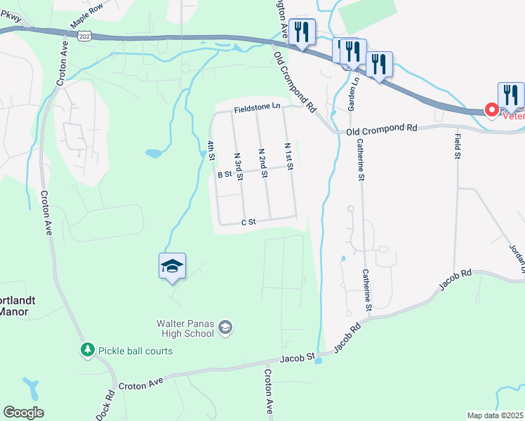 map of restaurants, bars, coffee shops, grocery stores, and more near 36 North 2nd Street in Cortlandt