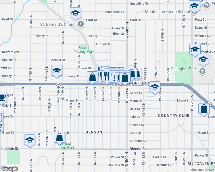 map of restaurants, bars, coffee shops, grocery stores, and more near 6109 Maple Street in Omaha