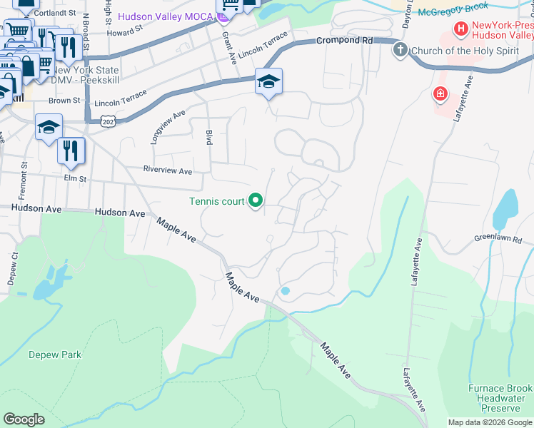 map of restaurants, bars, coffee shops, grocery stores, and more near 200 School House Road in Peekskill