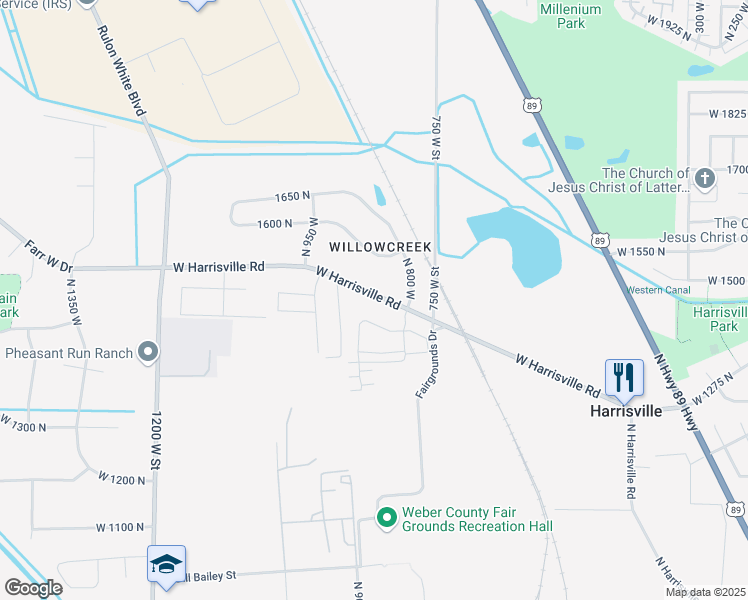 map of restaurants, bars, coffee shops, grocery stores, and more near 852 West 1340 North in Ogden