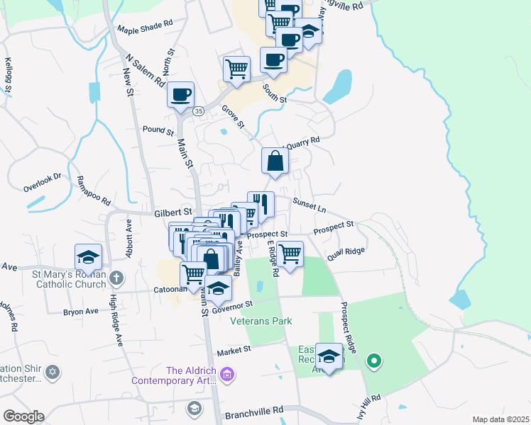 map of restaurants, bars, coffee shops, grocery stores, and more near 57 Prospect Street in Ridgefield