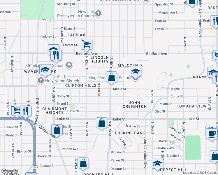 map of restaurants, bars, coffee shops, grocery stores, and more near 4015 Maple Street in Omaha