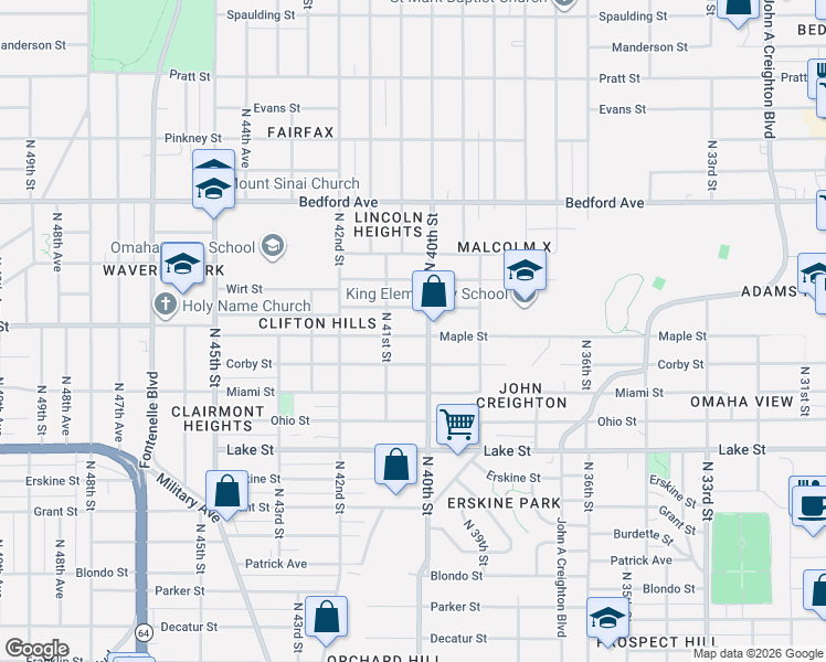 map of restaurants, bars, coffee shops, grocery stores, and more near 4015 Maple Street in Omaha